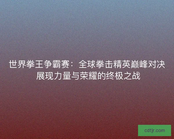 世界拳王争霸赛：全球拳击精英巅峰对决 展现力量与荣耀的终极之战
